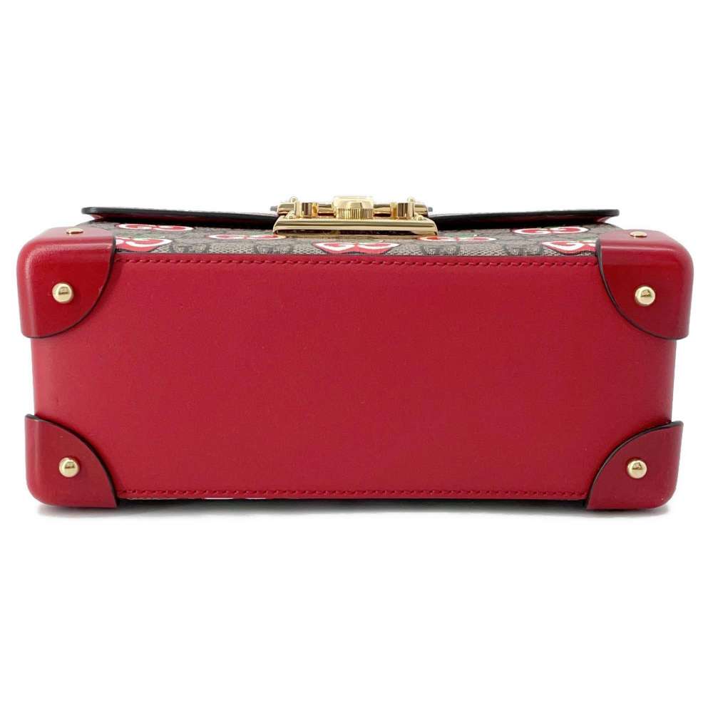 GUCCI GG Apple Bamboo 2way Bag Beige/Red 603221 GG SupremeCanvas
