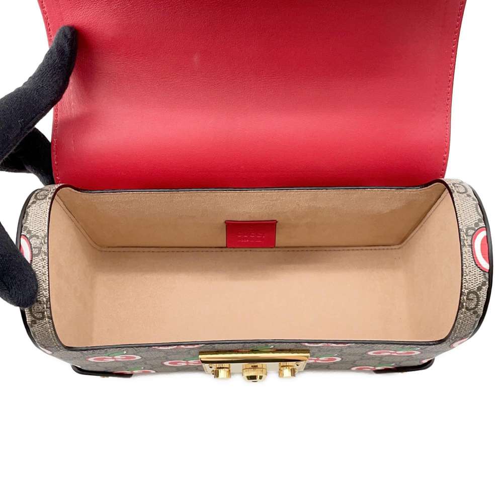 GUCCI GG Apple Bamboo 2way Bag Beige/Red 603221 GG SupremeCanvas
