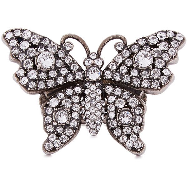 Gucci Crystal Embellished Butterfly Motif Ring in Silver