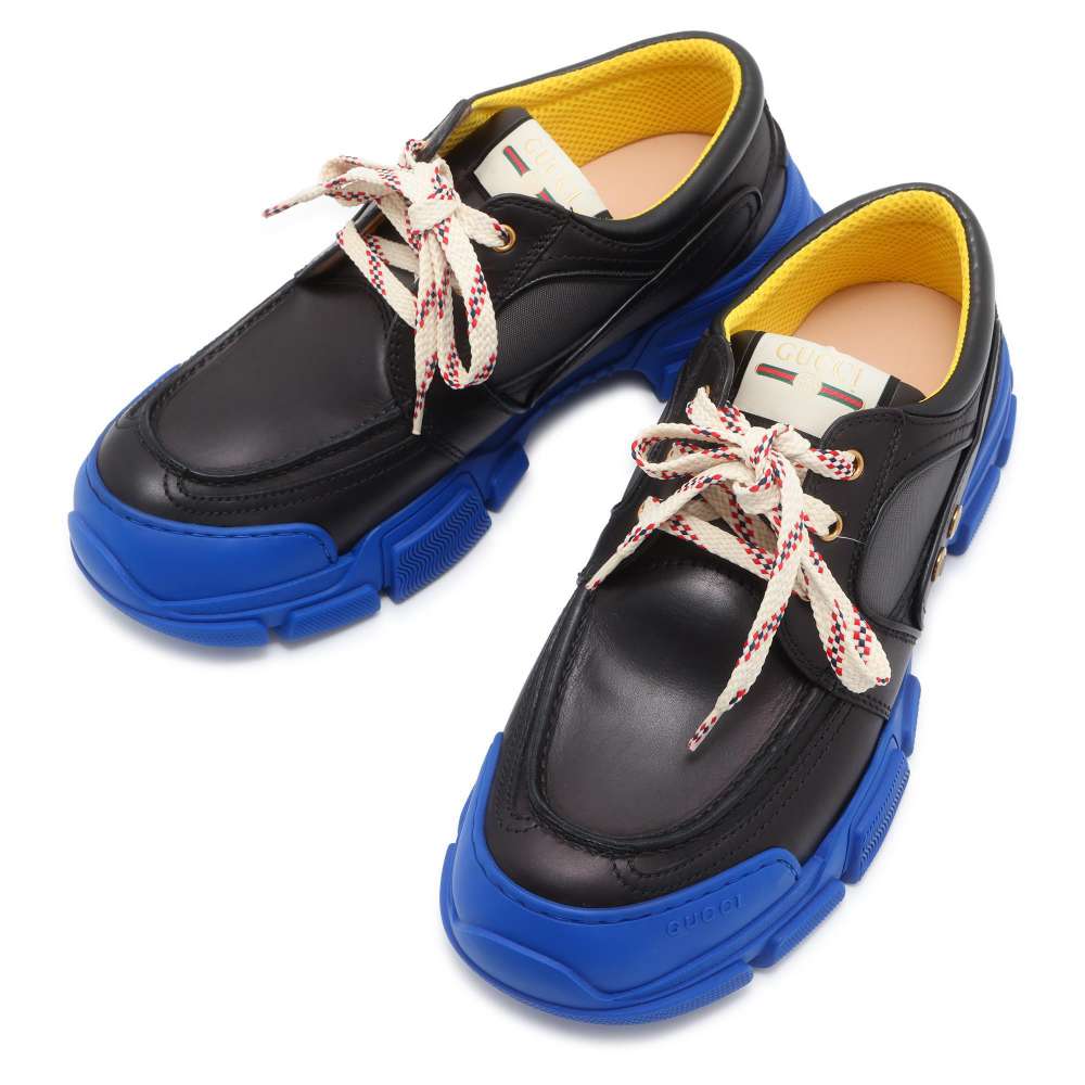 GUCCI BOATREX Low Cut Sneakers Black/Blue 576048 Leather Size 10