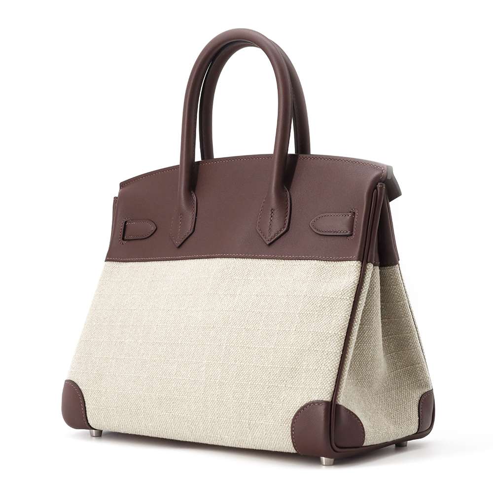 HERMES Birkin Ecru/Moka Toile GM Swift Leather Size 30