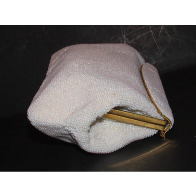 Gucci Vintage Iridescent Pearl Seed Bead With A Hinged Top White Plastic Clutch