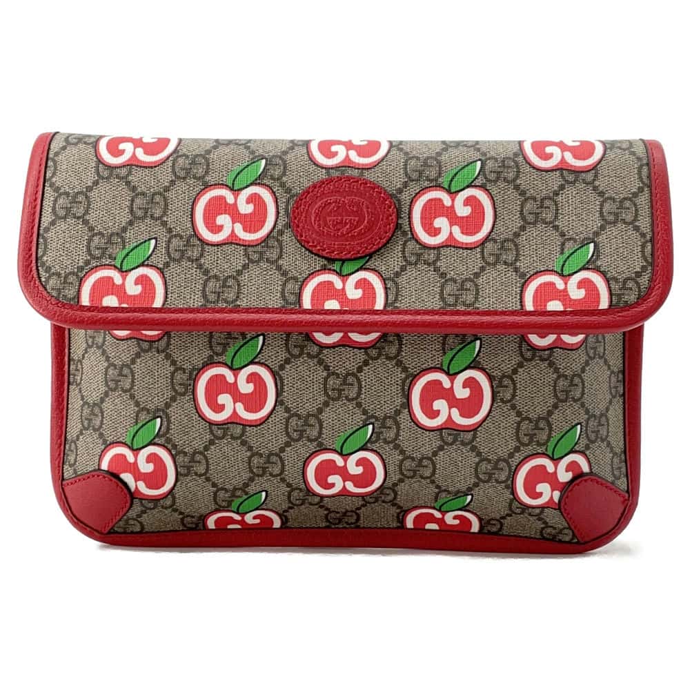 GUCCI GG Supreme Apple Belt Bag Beige/Red 625233 GG SupremeCanvas Leather