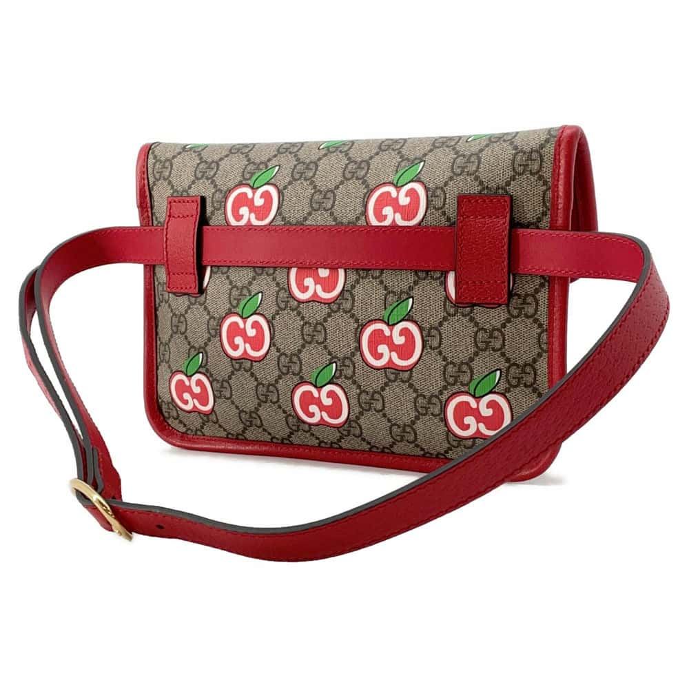 GUCCI GG Supreme Apple Belt Bag Beige/Red 625233 GG SupremeCanvas Leather