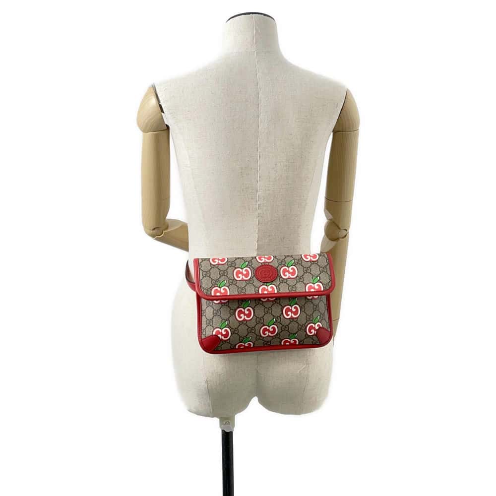 GUCCI GG Supreme Apple Belt Bag Beige/Red 625233 GG SupremeCanvas Leather