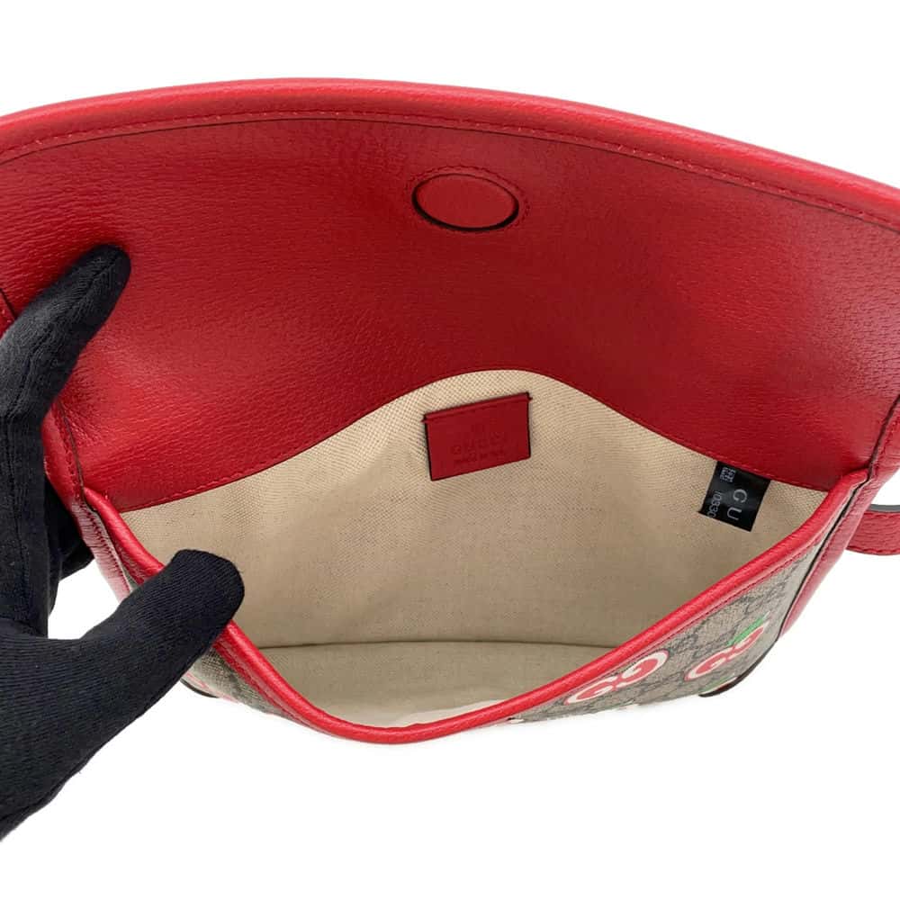 GUCCI GG Supreme Apple Belt Bag Beige/Red 625233 GG SupremeCanvas Leather