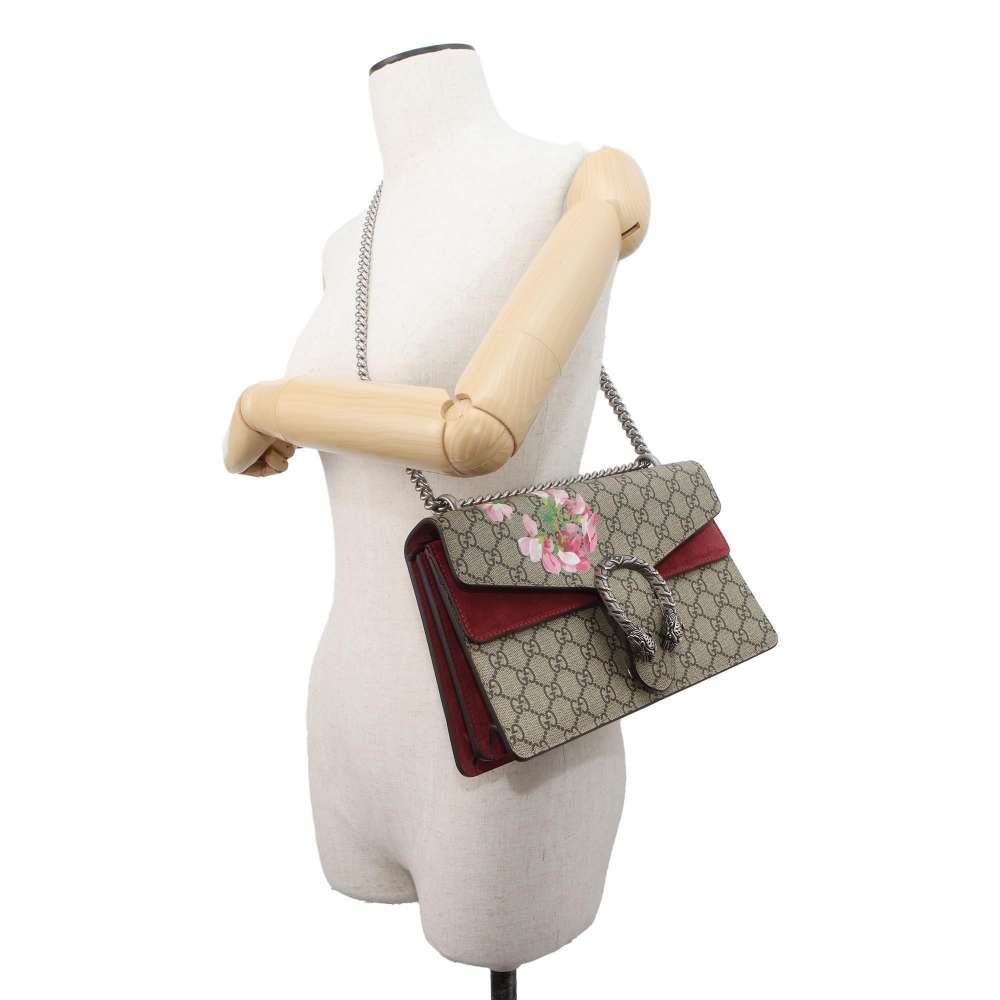 GUCCI Dionysus GG Blooms ChainShoulder Bag Brown/Red 400249 PVC suede