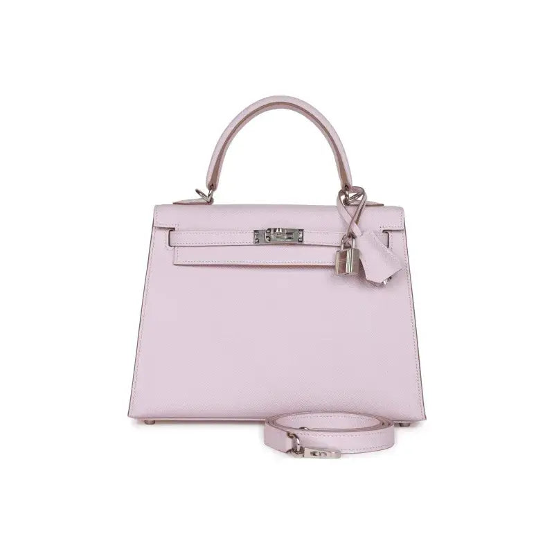 HERMES Kelly Bag Epsom Leather Handbag (25,28) Mauve Pale Dream Purple  silver hardware