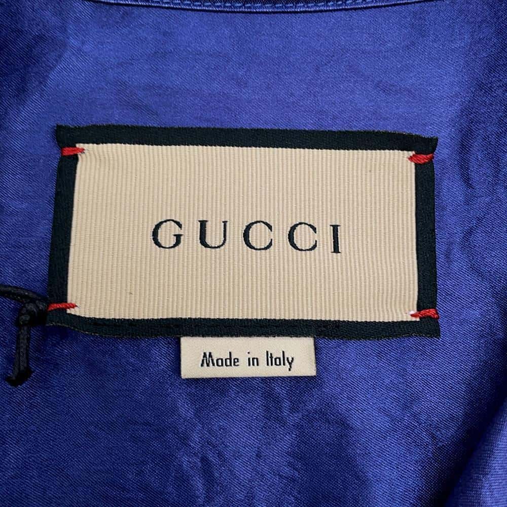 GUCCI Interlocking G open collar shirt Size 48 Purple/Ivory 654894 Acetate100%