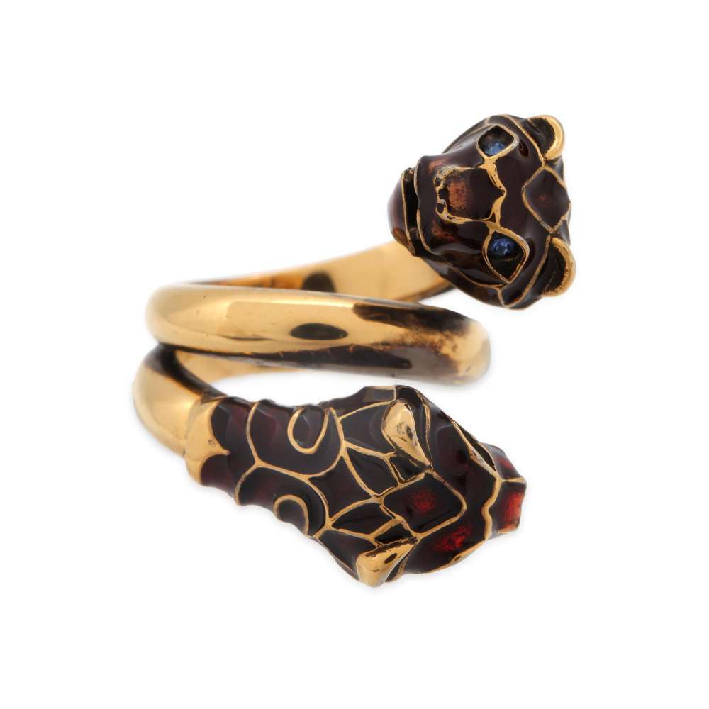 GUCCI Double Tiger Head Ring Size 10 Antique Gold 402269 Metal