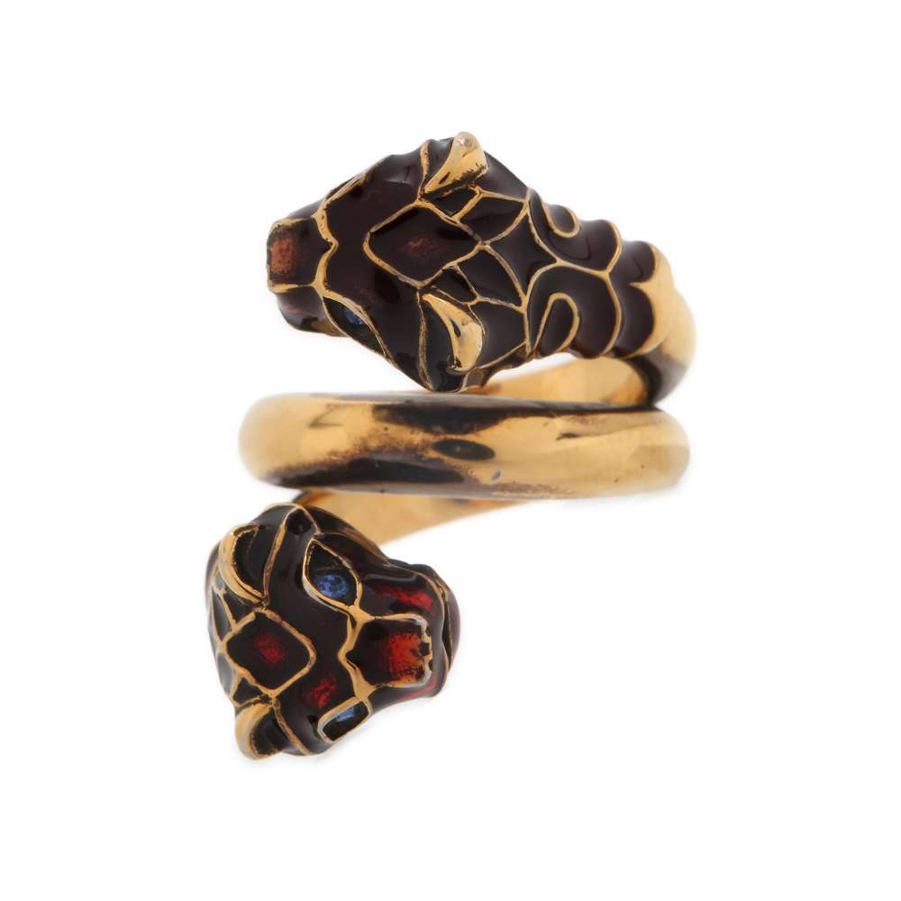 GUCCI Double Tiger Head Ring Size 10 Antique Gold 402269 Metal