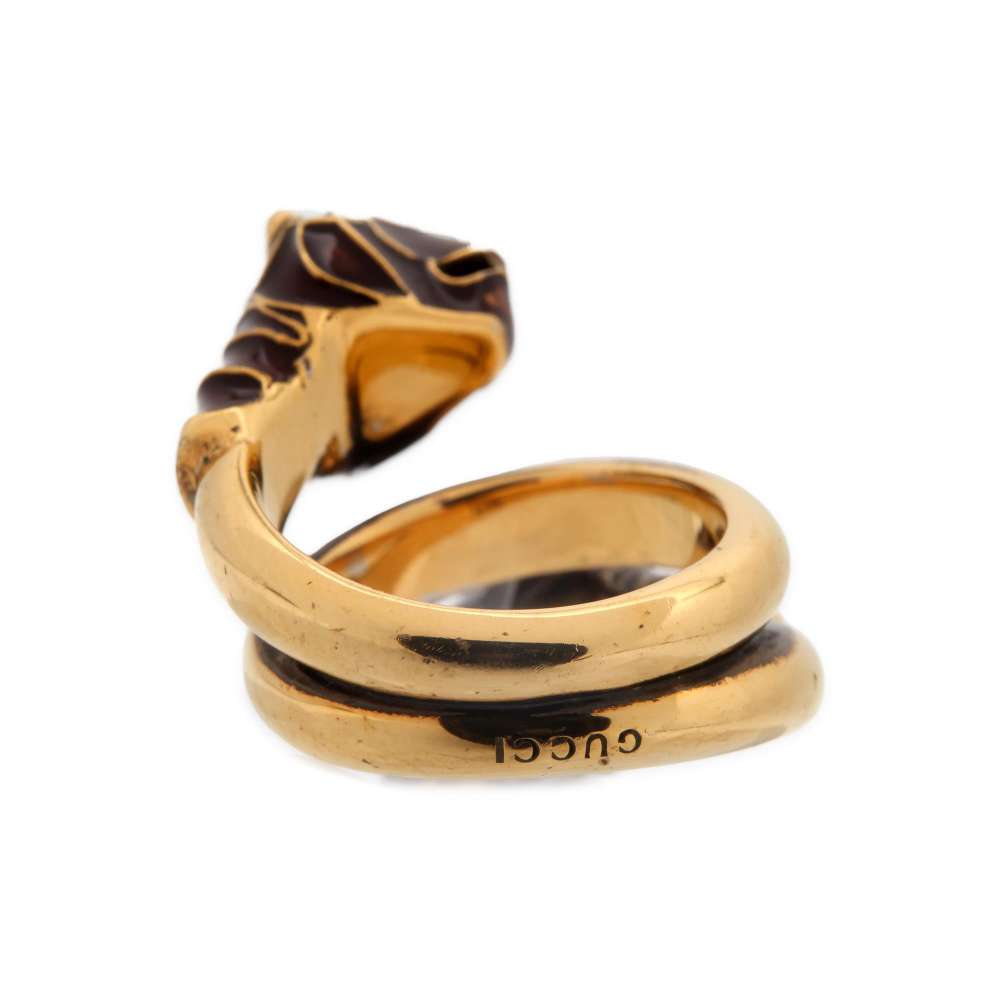 GUCCI Double Tiger Head Ring Size 10 Antique Gold 402269 Metal