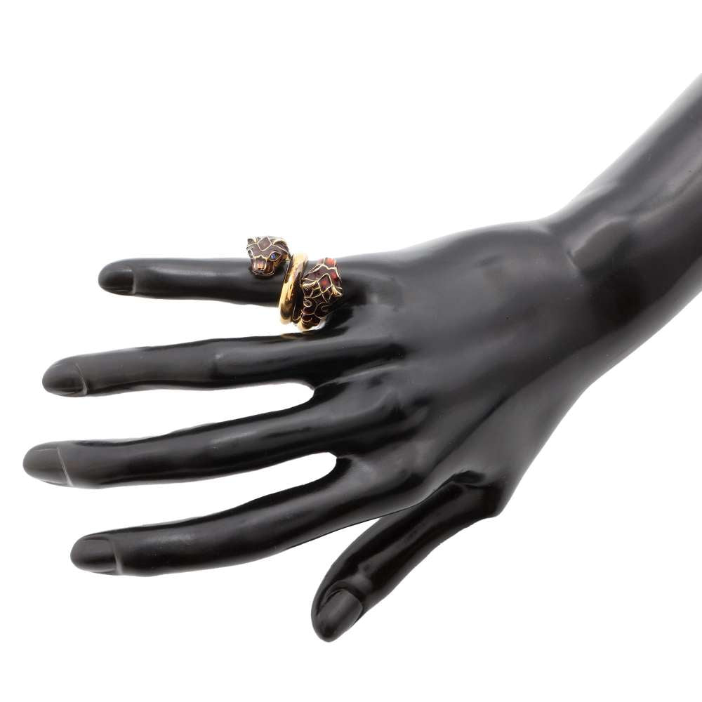 GUCCI Double Tiger Head Ring Size 10 Antique Gold 402269 Metal