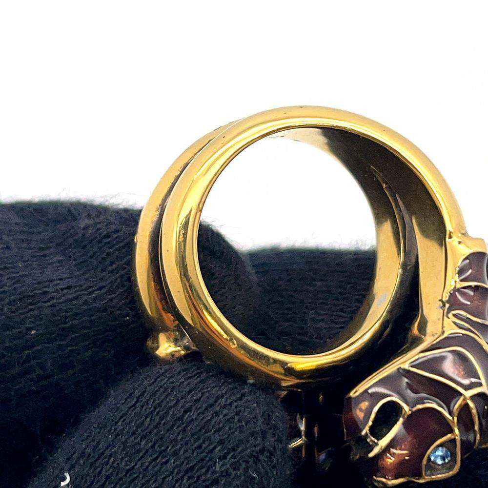 GUCCI Double Tiger Head Ring Size 10 Antique Gold 402269 Metal
