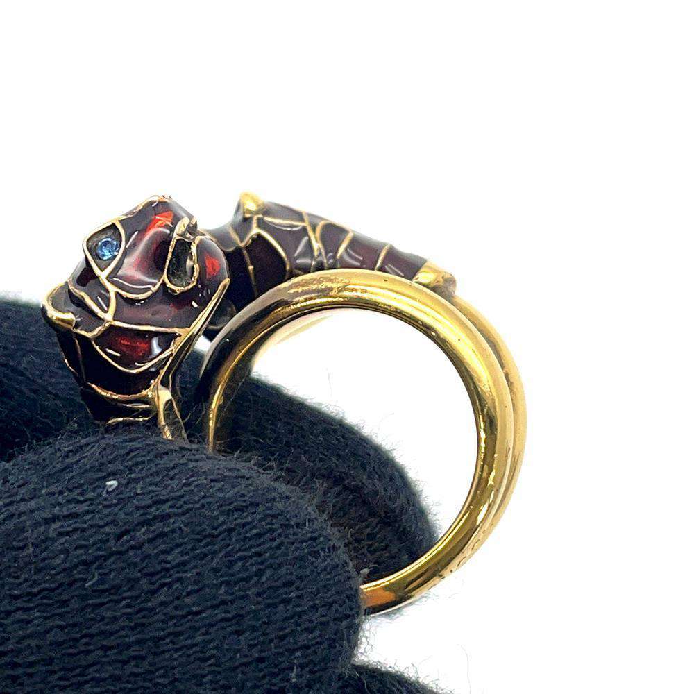 GUCCI Double Tiger Head Ring Size 10 Antique Gold 402269 Metal