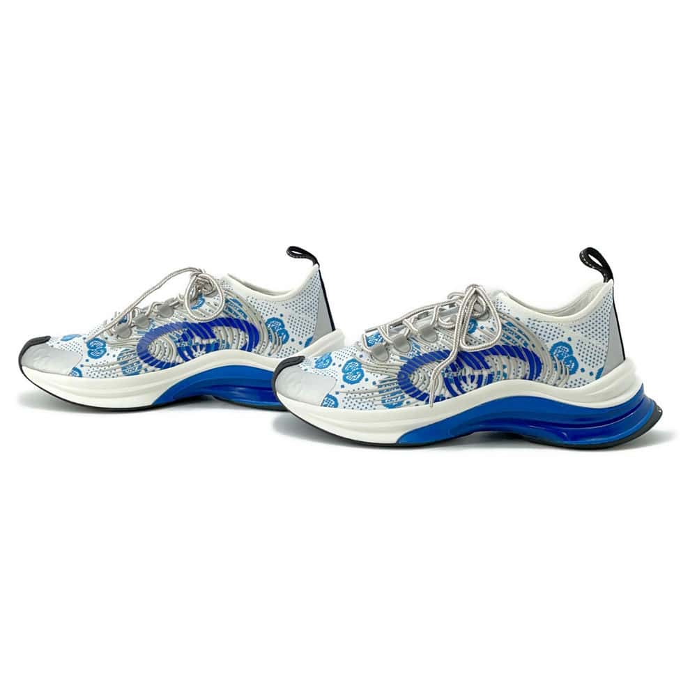 GUCCI GG Technical Knit Sneakers White/Blue 680903 Fabric Rubber Size 37
