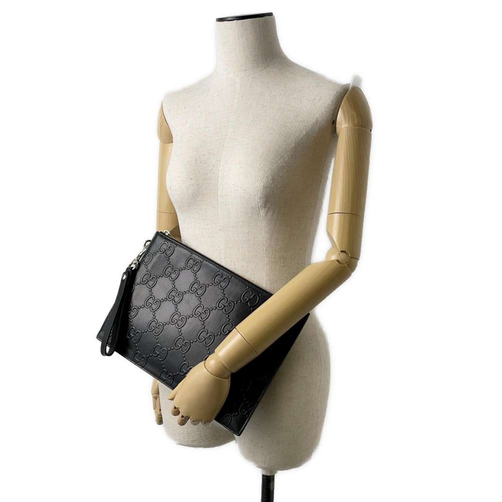 GUCCI GG embossed Clutch Bag Black 625569 Leather