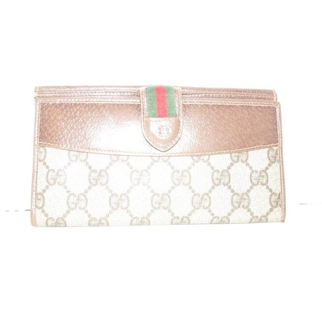 Gucci Brown G Printed Green Stripe Xl W Collection Continental Sherry Wallet