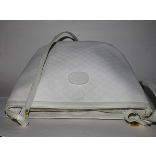 Gucci Vintage White Small G Logo Print Coated Canvas And White Leather Satchel