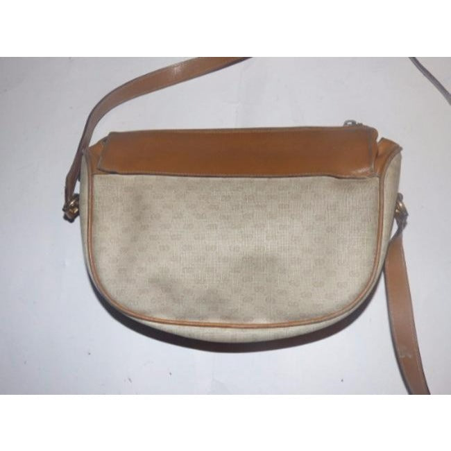 Gucci Vintage Camel Small G Logo Print On Ivory Coated Canvas And Camel Leather