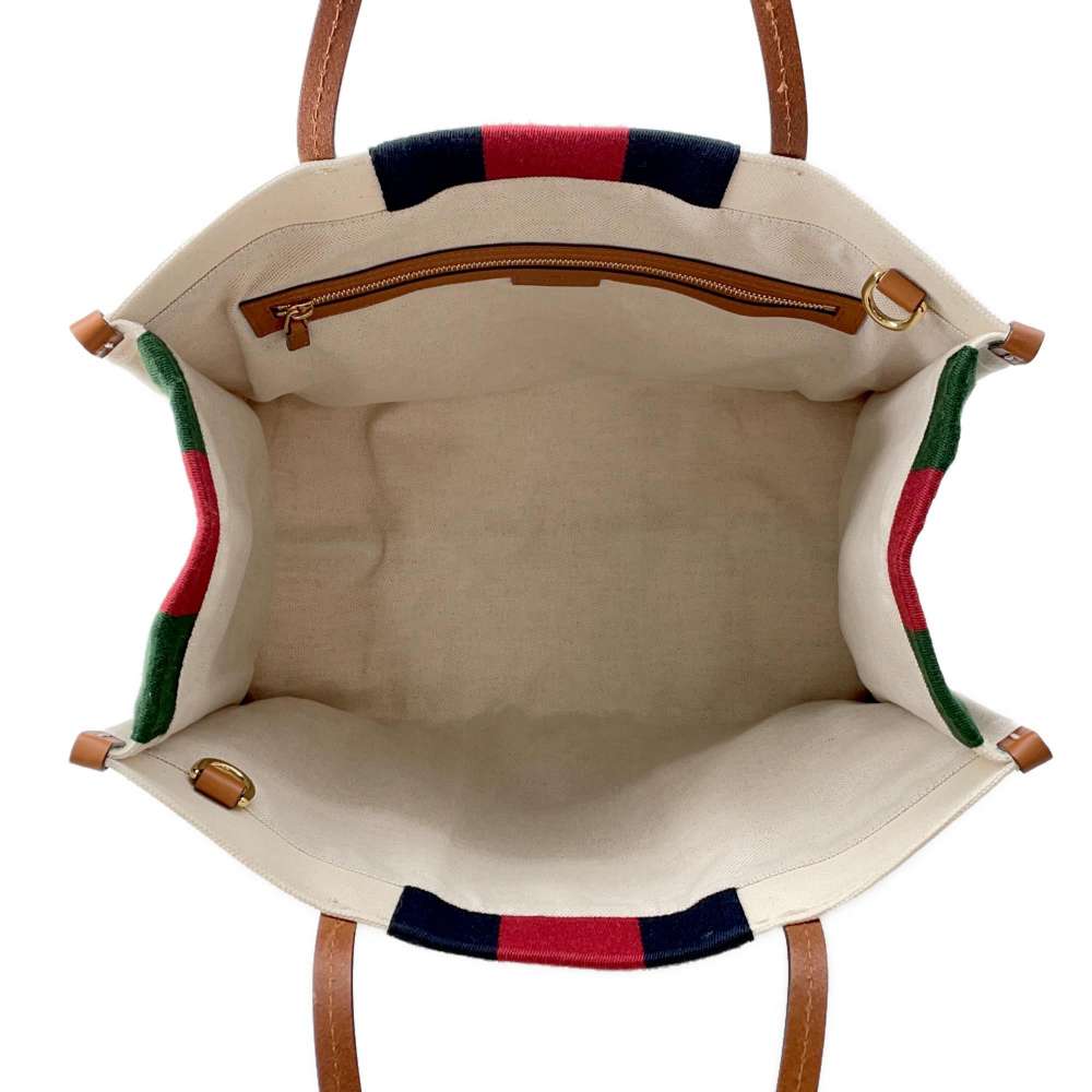 GUCCI Interlocking G 2way Tote Bag Natural/Blue/Red 727721 Canvas Leather Size Medium