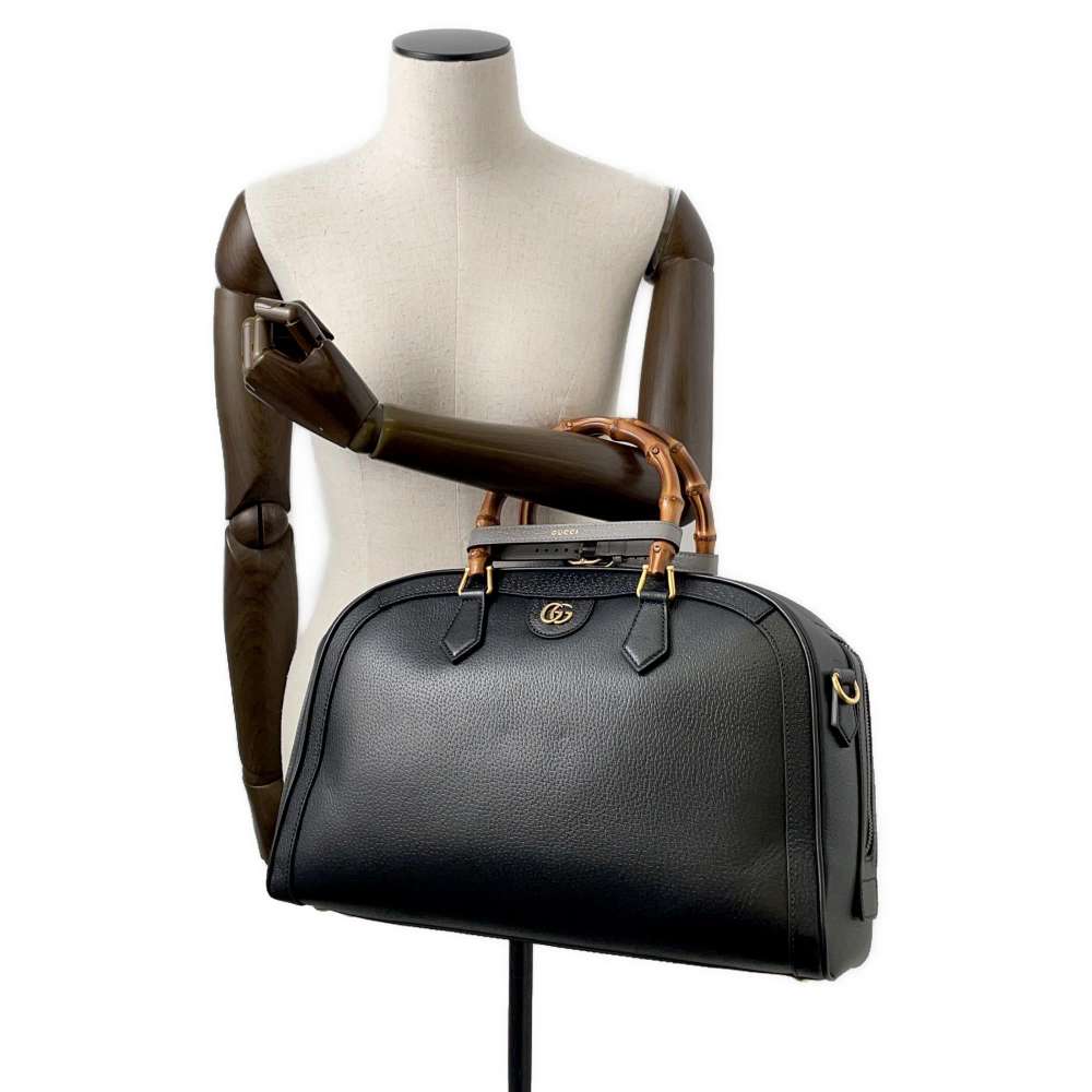 GUCCI Diana Duffle Bag Black 705373 Leather Size Medium