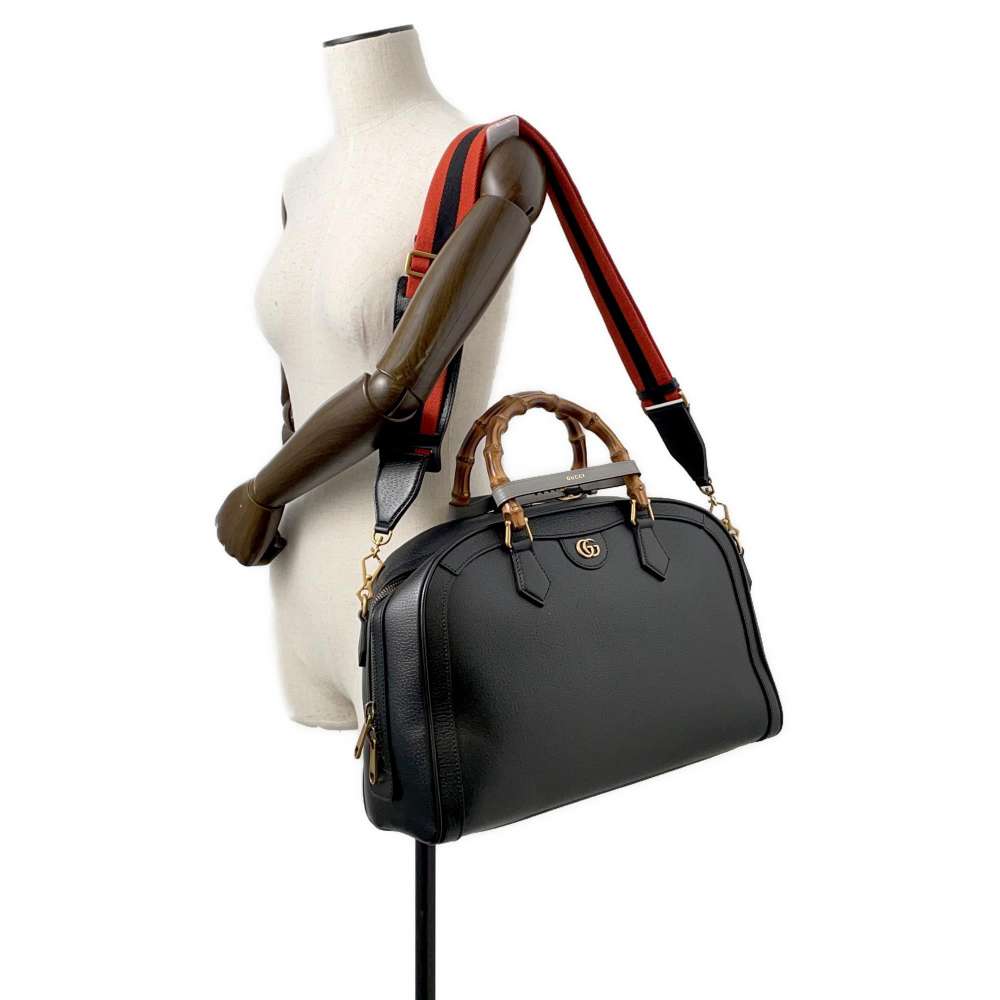 GUCCI Diana Duffle Bag Black 705373 Leather Size Medium