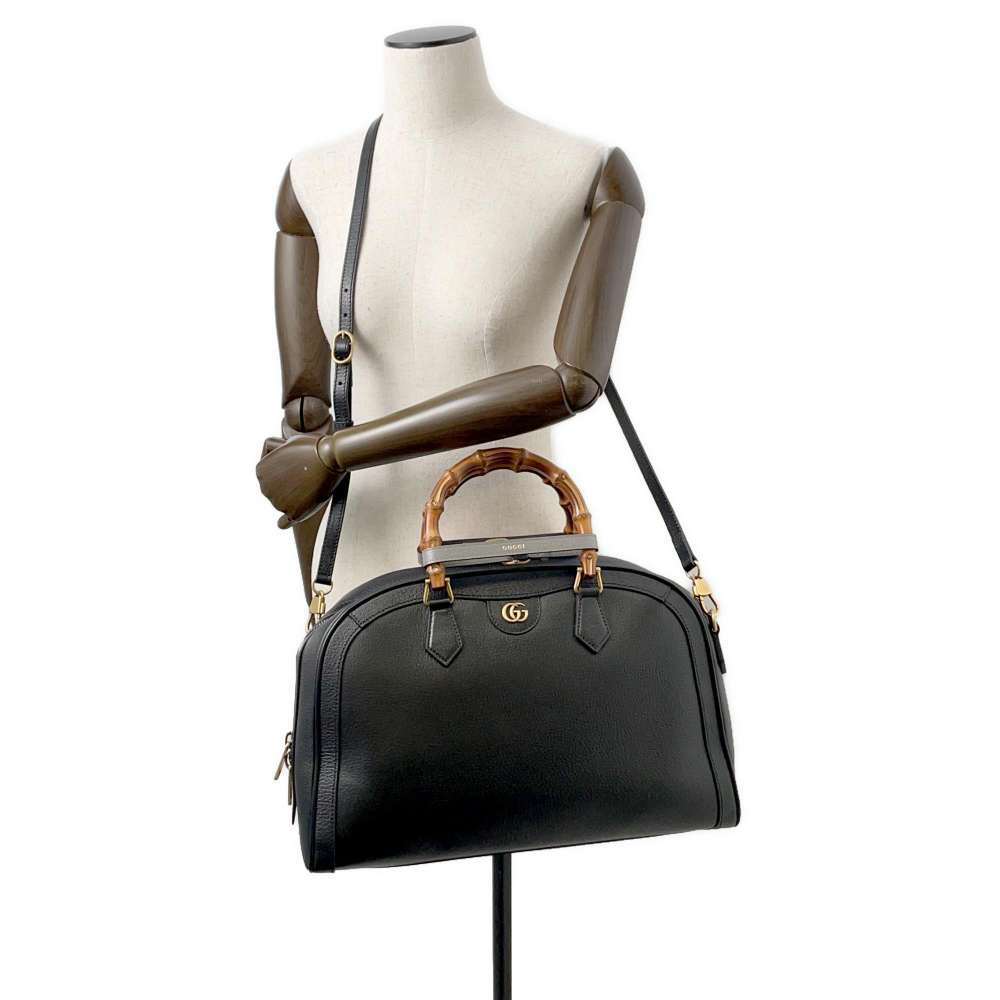 GUCCI Diana Duffle Bag Black 705373 Leather Size Medium