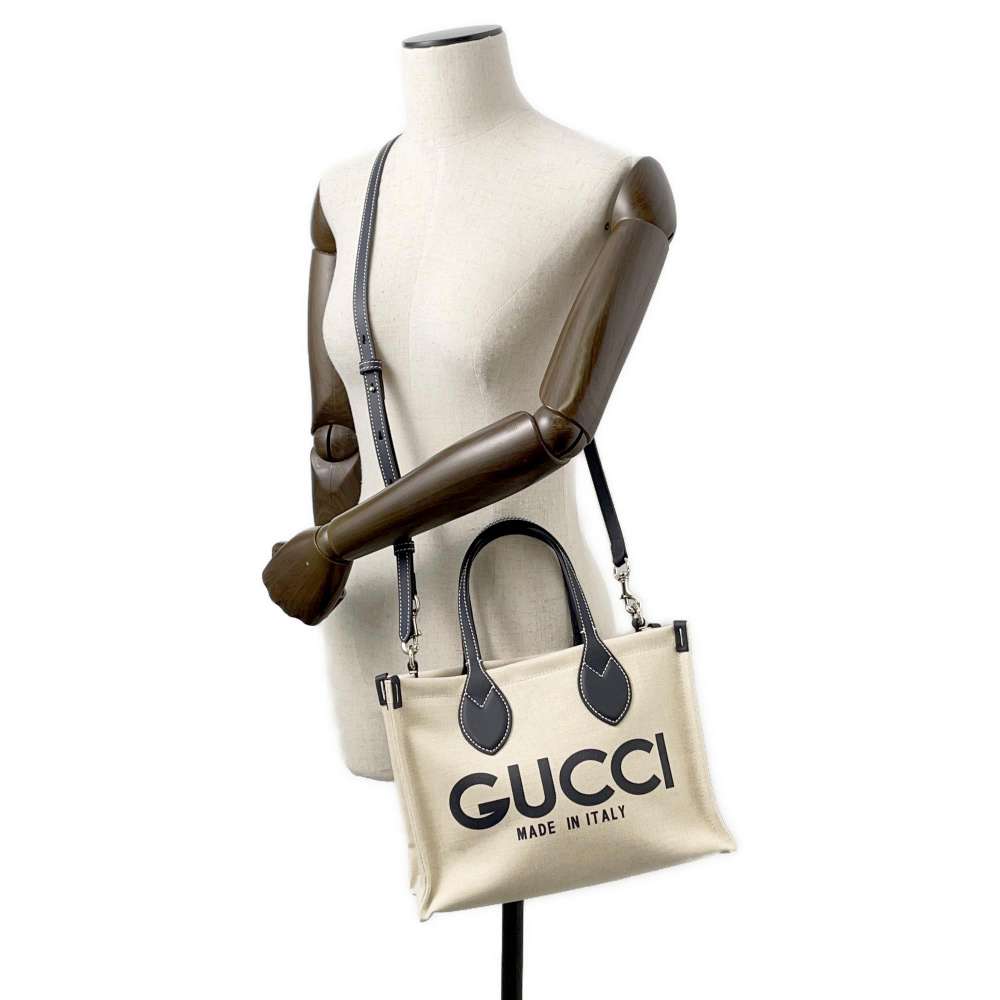GUCCI Printed 2way Handbag Navy/Beige 772144 Canvas Leather Size Mini