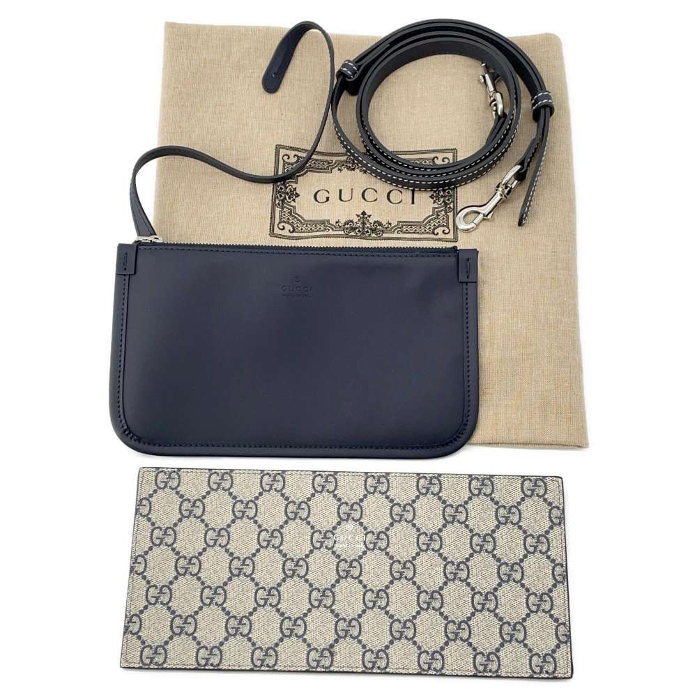 GUCCI Printed 2way Handbag Navy/Beige 772144 Canvas Leather Size Mini