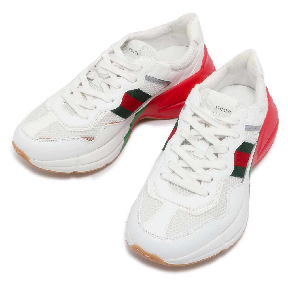 GUCCI Lighton Cherie Line Sneakers White/Red/Green 643491 Leather Size 8