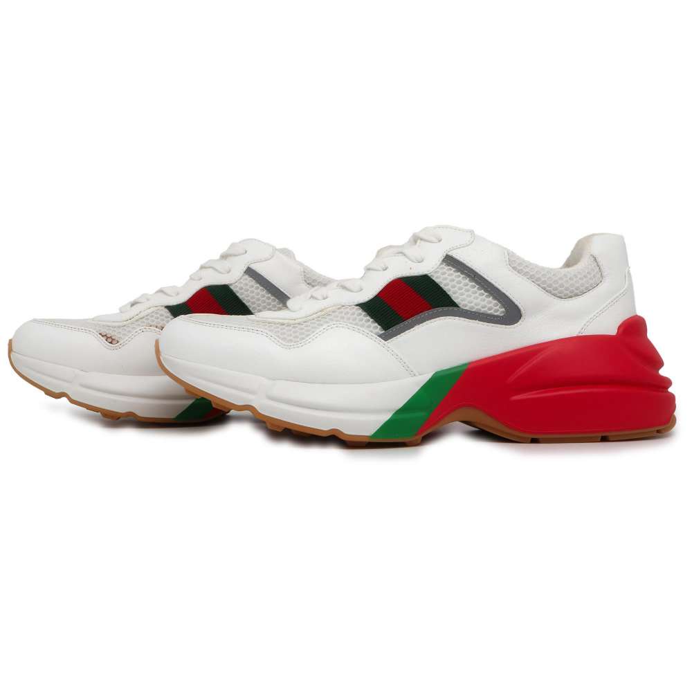 GUCCI Lighton Cherie Line Sneakers White/Red/Green 643491 Leather Size 8
