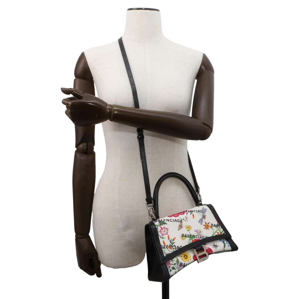 GUCCI Hacker Project Flora Hourglass Handbag White/Multicolor/Black 681697 Canvas Leather Size Small