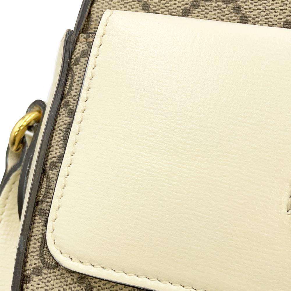 GUCCI GG Supreme Horsebit Shoulder Bag Beige/White 645454 PVC Leather Size Small