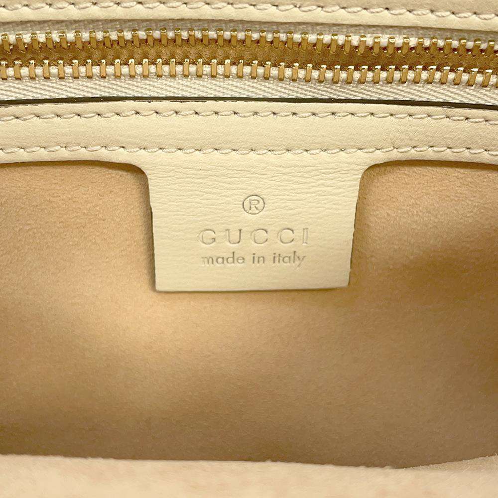 GUCCI GG Supreme Horsebit Shoulder Bag Beige/White 645454 PVC Leather Size Small