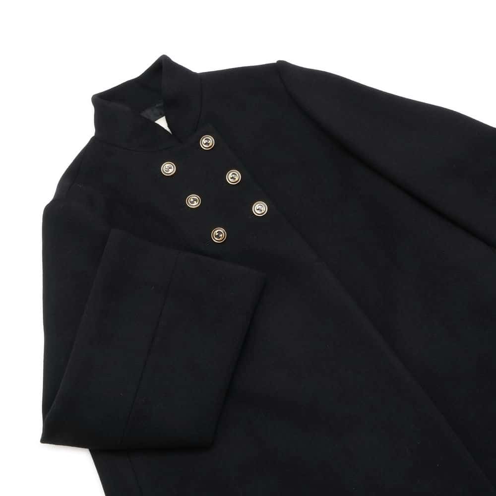 GUCCI Interlocking G Button Long Coat Size 42 Black 619325 Wool 98% Nylon2%