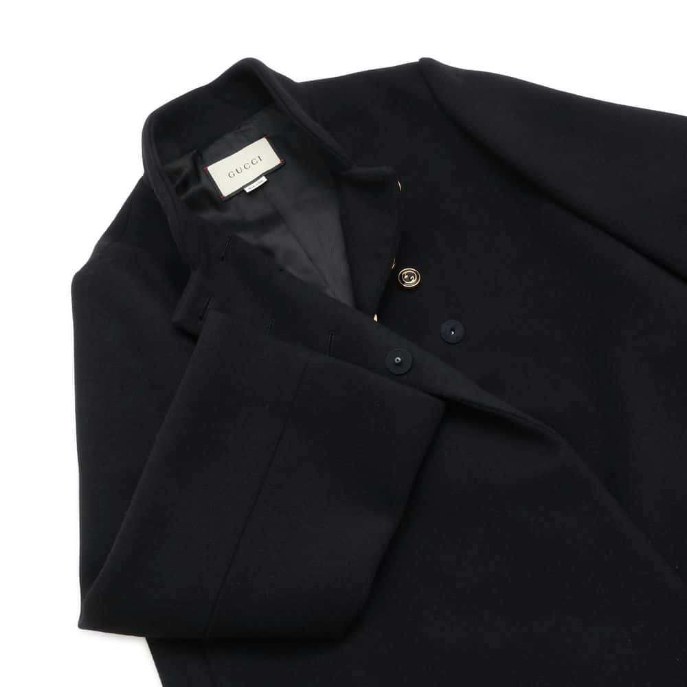 GUCCI Interlocking G Button Long Coat Size 42 Black 619325 Wool 98% Nylon2%