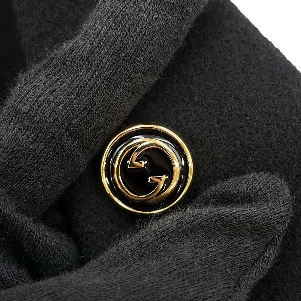 GUCCI Interlocking G Button Long Coat Size 42 Black 619325 Wool 98% Nylon2%