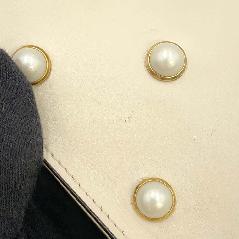 GUCCI Broadway ChainShoulder Bag White 453778 Leather Faux Pearl  Rhinestone