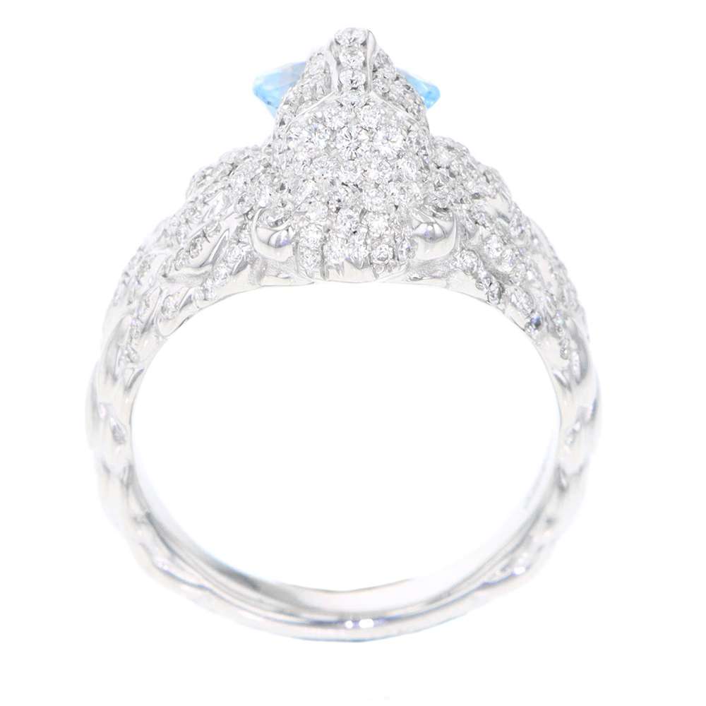 GUCCI Lion Head Aquamarine Ring Size #9 18K White Gold