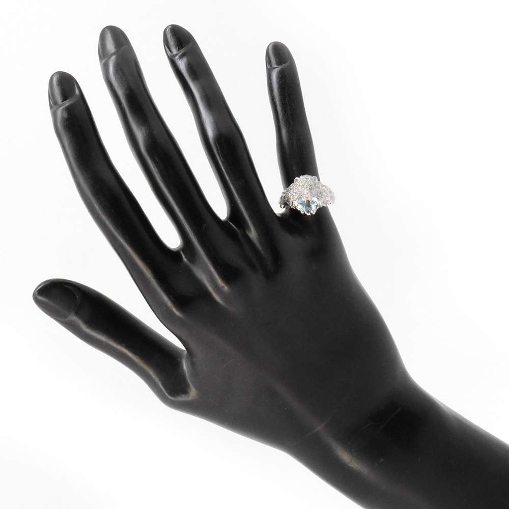 GUCCI Lion Head Aquamarine Ring Size #9 18K White Gold