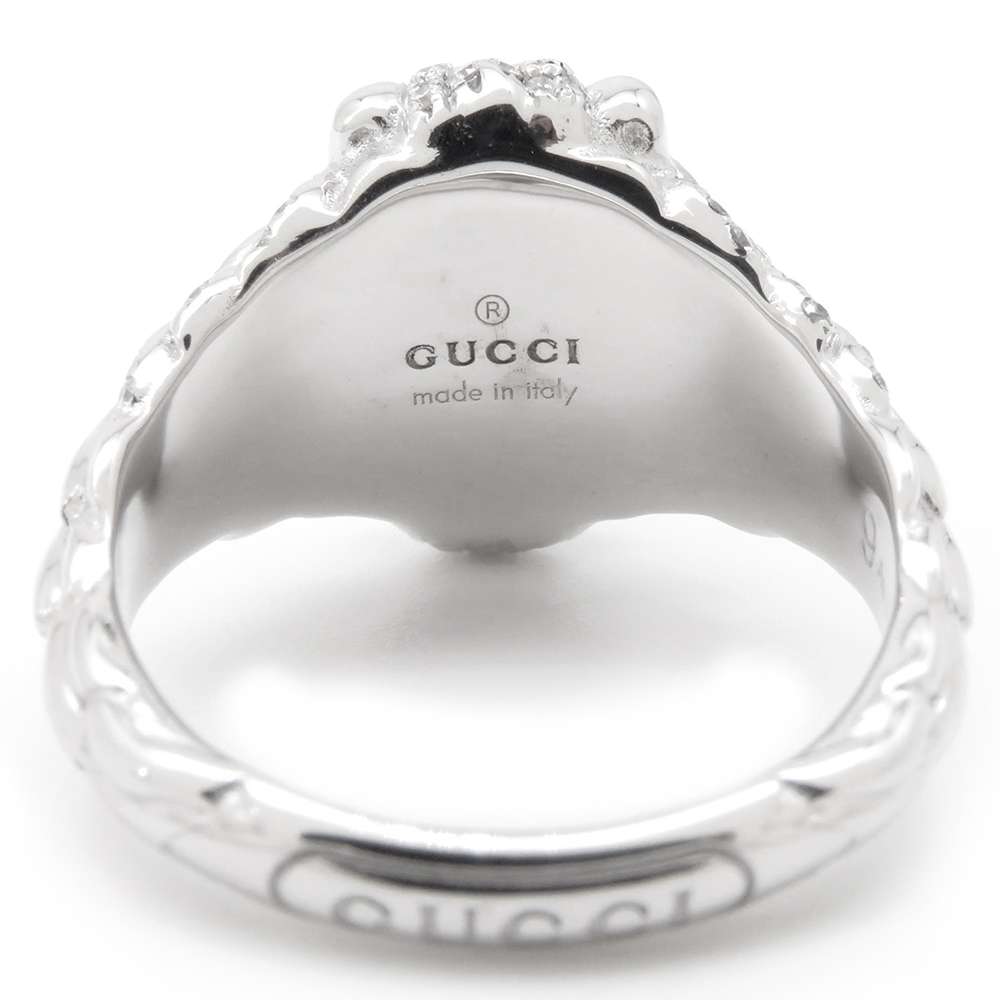 GUCCI Lion Head Aquamarine Ring Size #9 18K White Gold