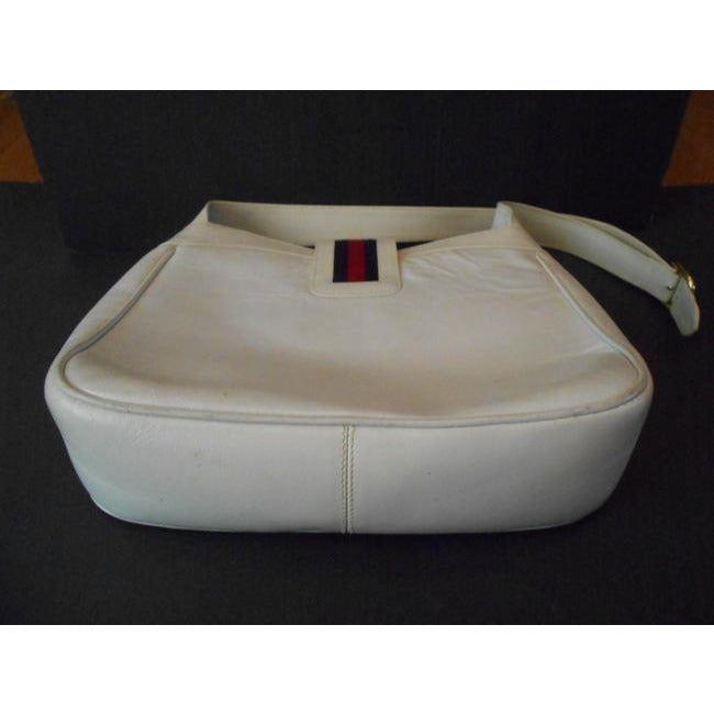 Gucci Vintage Pursesdesigner Purses White Leather With Red And Blue Striped Accent And Large Gold G