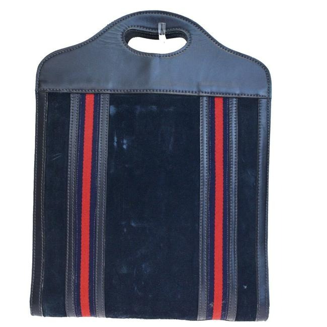 Gucci W Vintage Suedeleather Top Handle Punch Hole Bluerednavy Sherry Stripes Suede And Leather Tote