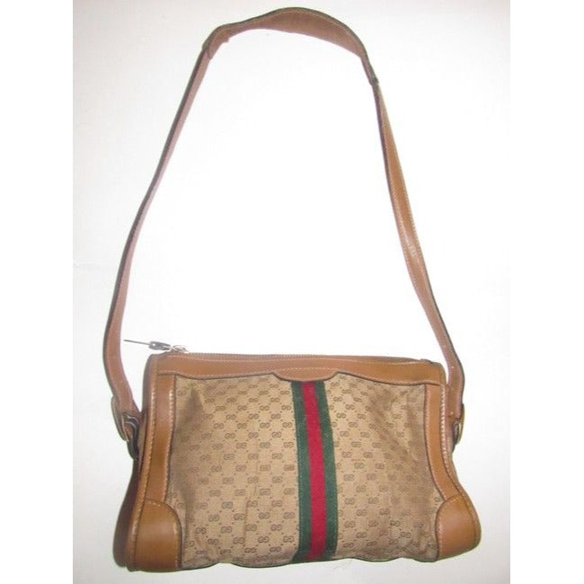 Gucci Vintage Pursesdesigner Purses Brown Small G Logo Print Fabric And Camel Leather With Redgreen