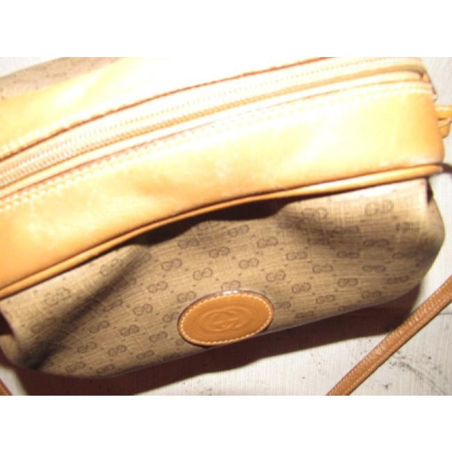 Gucci Vintage Bagsdesigner Purses Dark Brown Small G Logo Print On Lighter Brown Coated Canvascamel