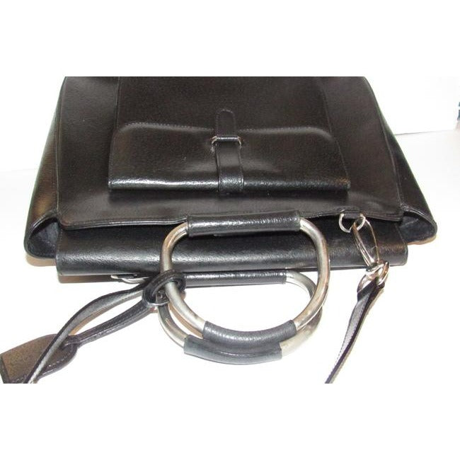 Gucci W Bamboo Line Two Removable Strap Black Leatherchrome Satchel