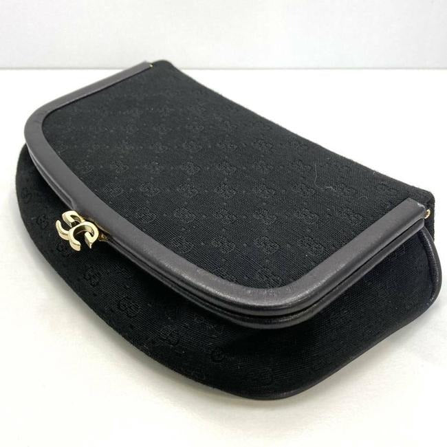 Gucci Vintage Boxy Hinged Top Black Micro Guccissima Print Silk And Leather Clutch
