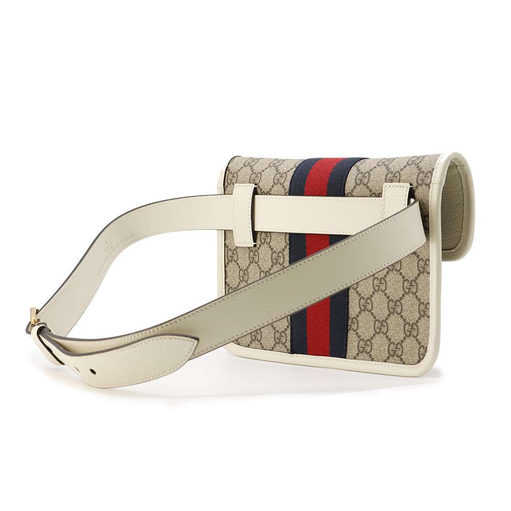 GUCCI GG Supreme Ophidia belt bag White/Beige 674081 GG SupremeCanvas Leather