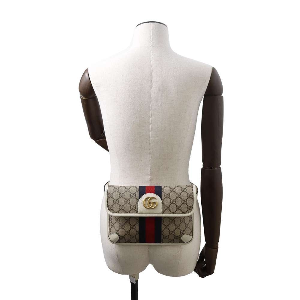 GUCCI GG Supreme Ophidia belt bag White/Beige 674081 GG SupremeCanvas Leather